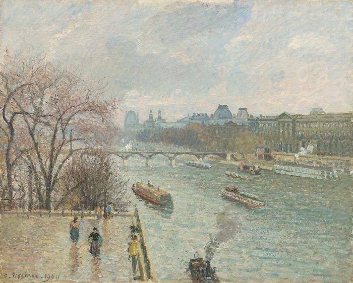 "The Louvre, Afternoon, Rainy Weather" by Camille Pissarro