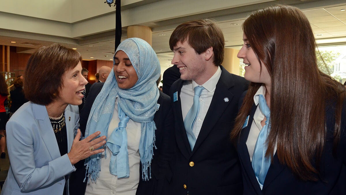 Chancellor Carol Folt interacts with students.