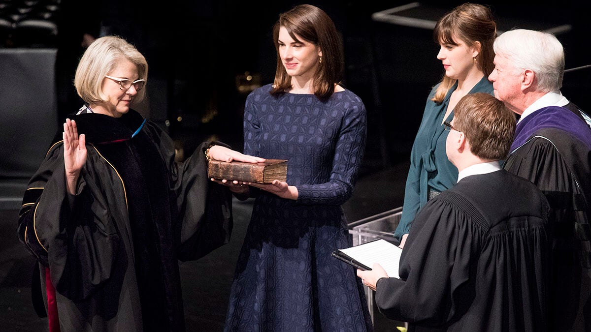 Margaret Spellings swears in as the president of the University of North Carolina.