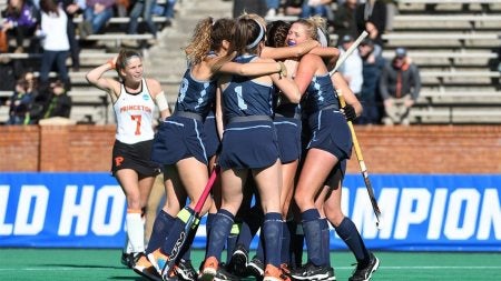 The field hockey team celebrates