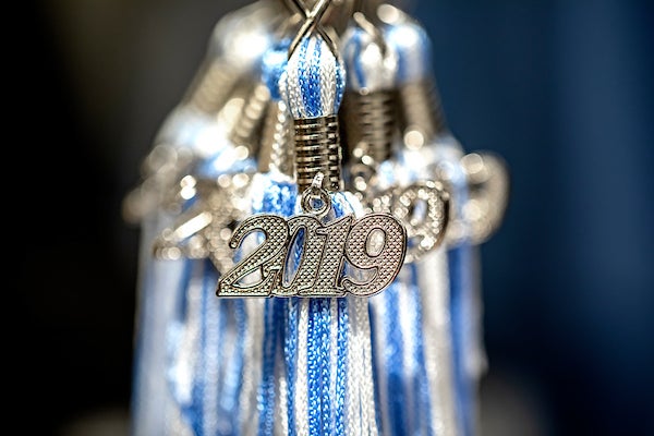 Detail photo of the 2019 graduation tassels.