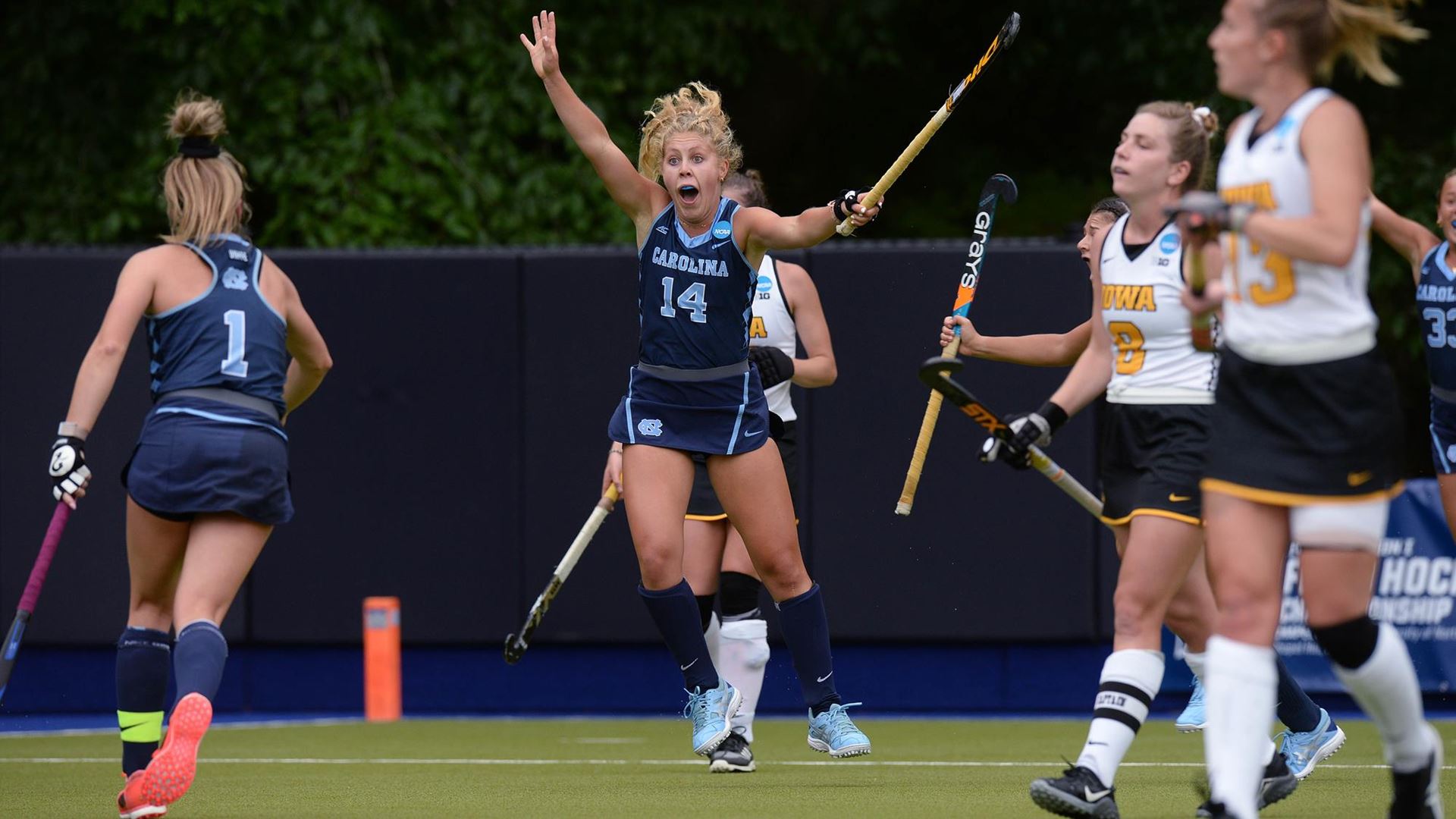 Katie Dixon celebrates after scoring a goal.