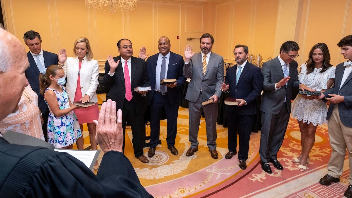 Six new members of the UNC Board of Trustees are sworn in.