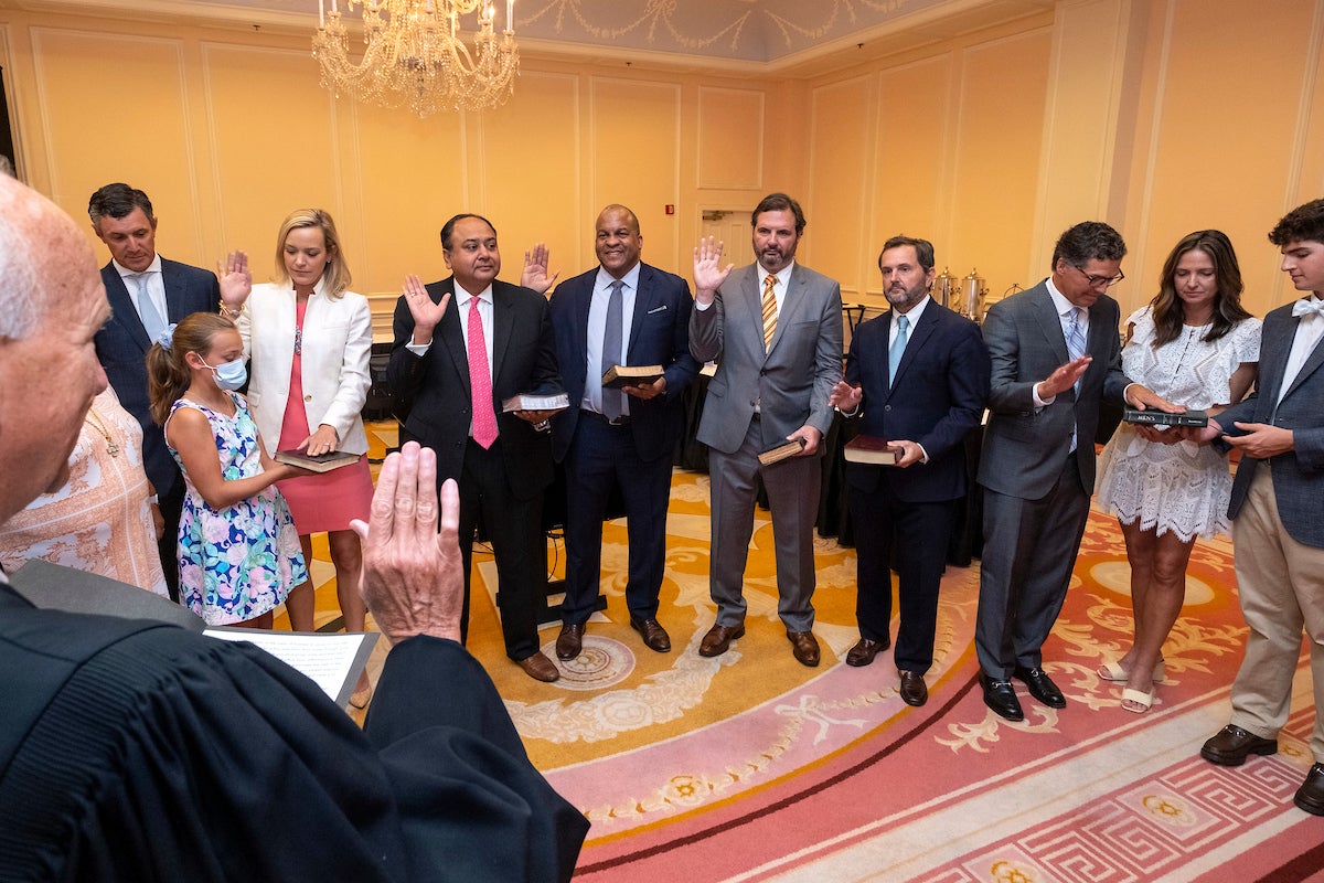 Six new members of the UNC Board of Trustees are sworn in.