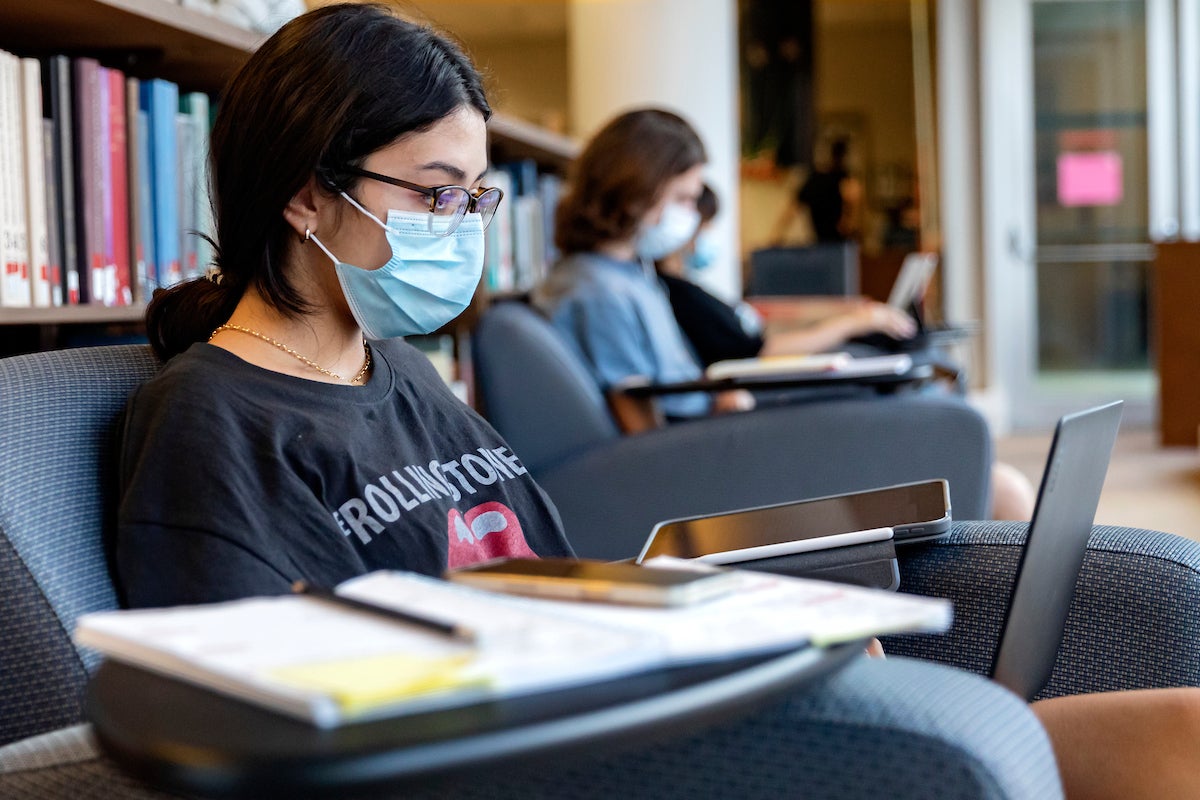 A student studying in the library.