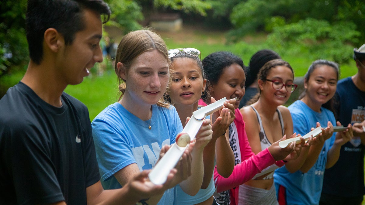 People participating in a team-building exercise.
