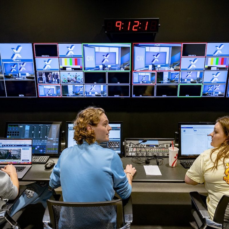 Students working on a production space.