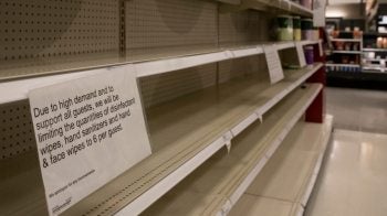 Empty shelves in a grocery store