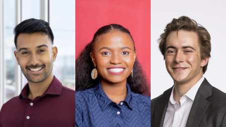Head shots from left to right of Sanjeev Musuvathy, Fridah Mbwaya and Jasper Schutt.