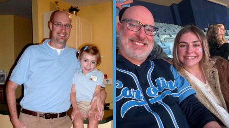 Collage image of father and daughter.