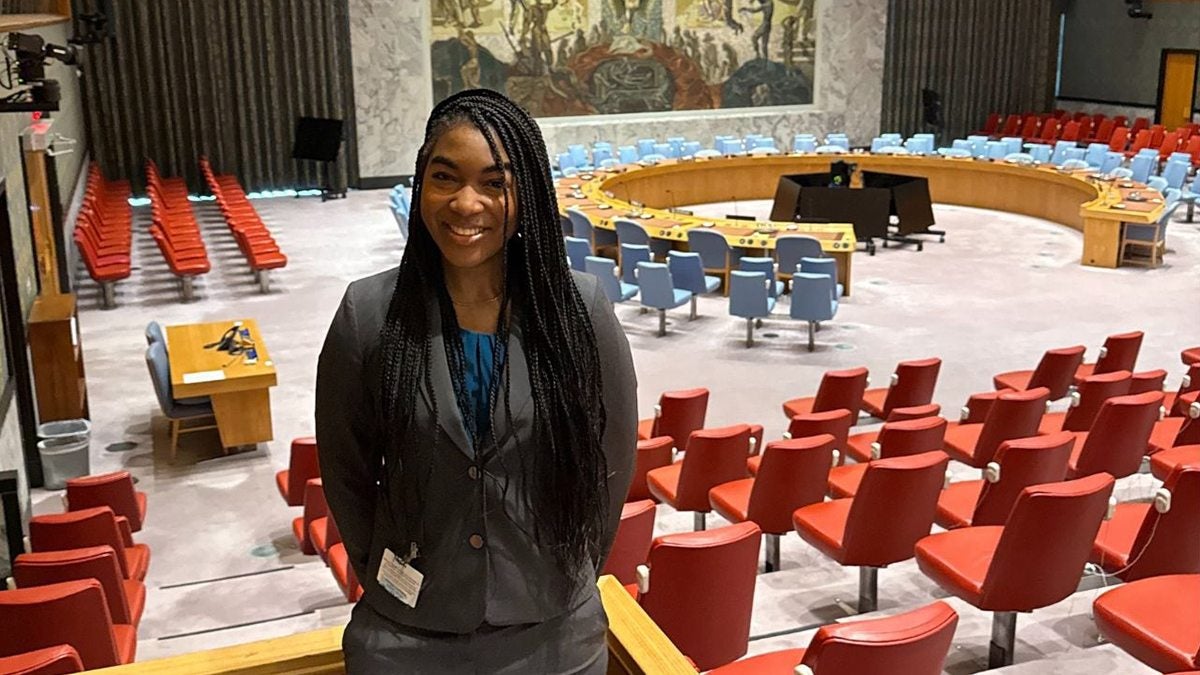 Camille Forbes poses for a photo during her visit to the U.N.