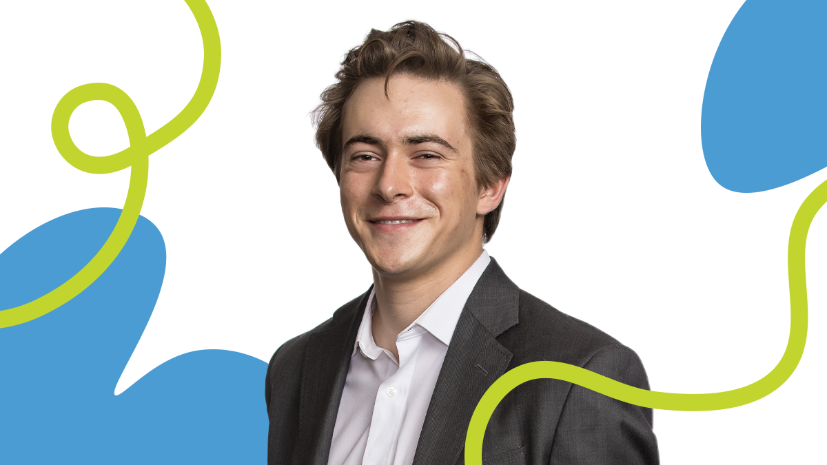 Photo of Jasper Schutt with a graphic treatment applied to the headshot.