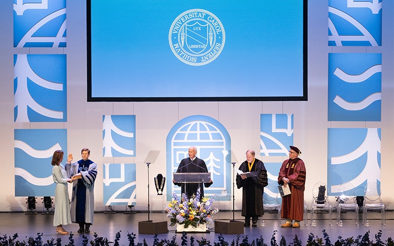 Chancellor Lee H. Roberts takes the oath of office at University Day.