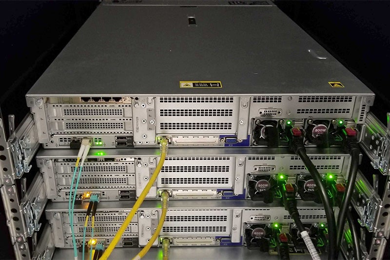 Machinery of a research supercomputer on the campus of UNC-Chapel Hill.